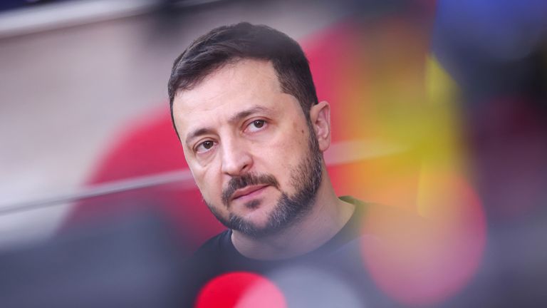 Volodymyr Zelenskyy attends a European Union leaders summit in Brussels, Belgium.
Pic:Reuters