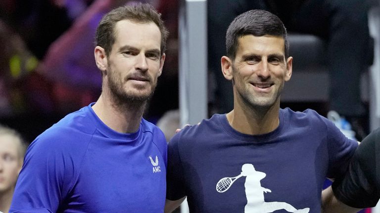 Andy Murray and Novak Djokovic during a training session ahead of the Laver Cup in 2022 (AP Photo/Kin Cheung/File)