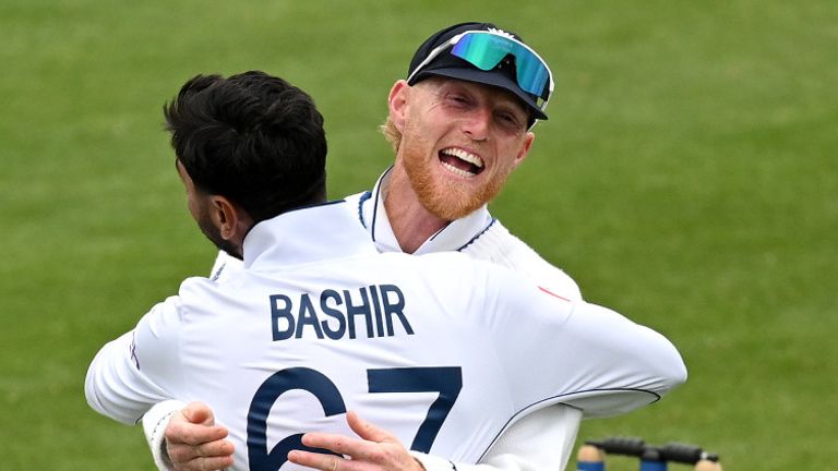 Ben Stokes celebrates with Shoaib Bashir as England wrapped up an emphatic 323-run win over New Zealand in the second Test to clinch the series