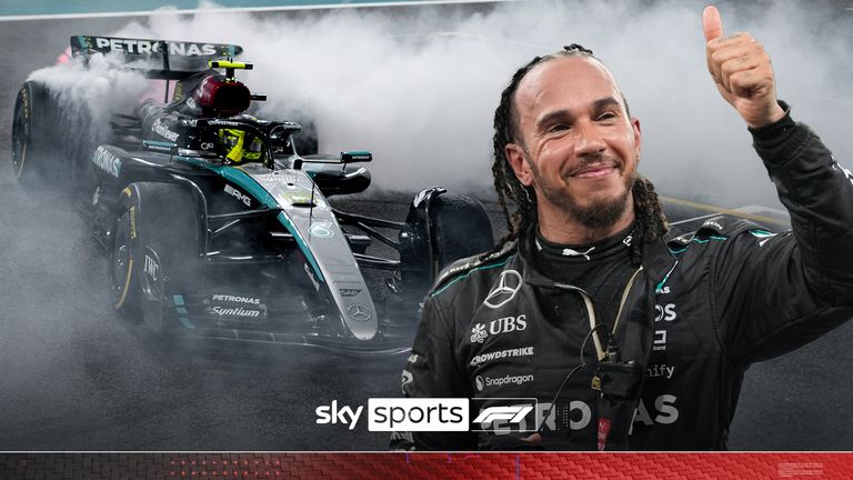 December 8, 2024, Abu Dhabi, United Arab Emirates: British driver LEWIS HAMILTON (Mercedes-AMG F1 Team) celebrates by doing donuts in his car after the Formula One Abu Dhabi Grand Prix, at Yas Marina Circuit. Hamilton finished 4th, after starting in 16th place.