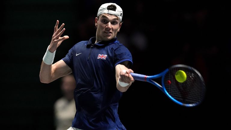 Great Britain's Jack Draper in action during the Davis Cup group stage finals match at the AO Arena in Manchester (PA Images)