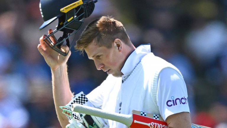 Zak Crawley was dismissed for just 21 during England's first innings on day two of the third Test against New Zealand